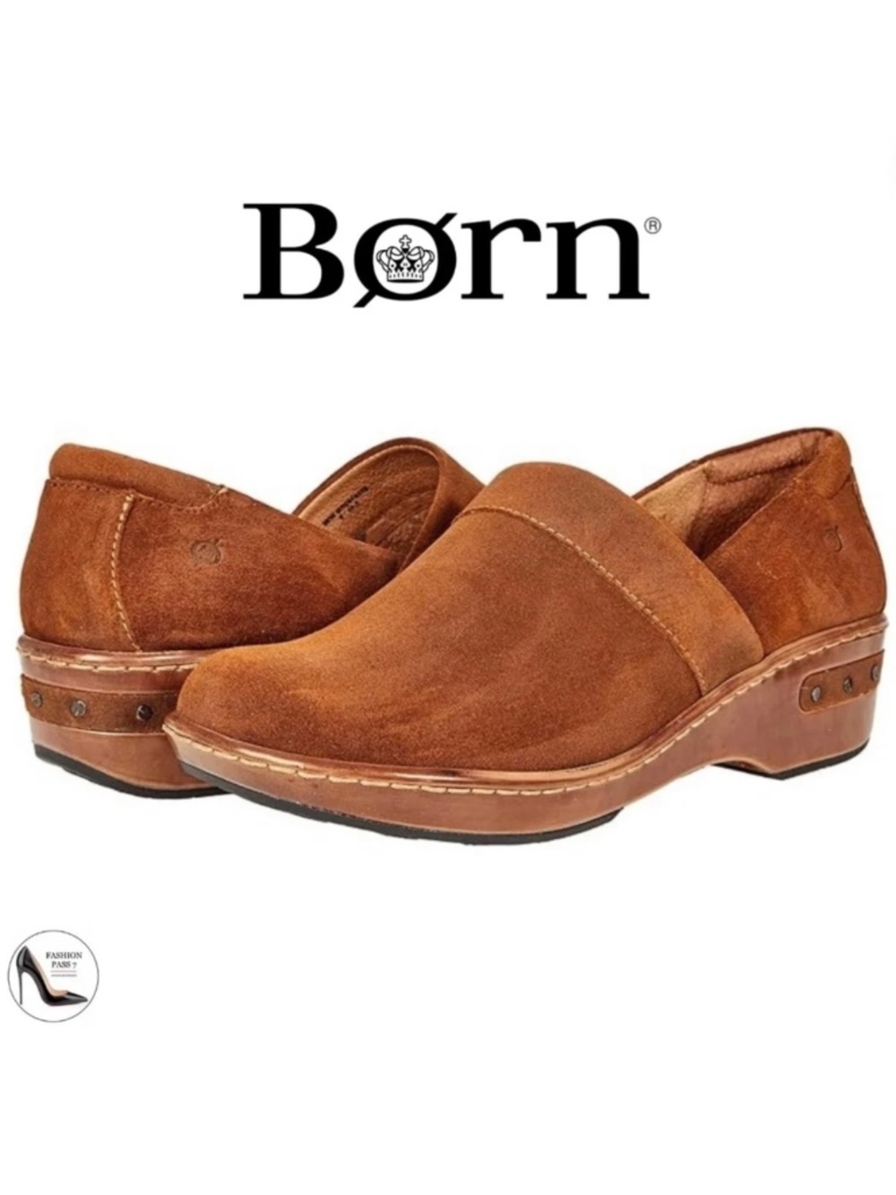 Born Bailie Clog Brown Leather Suede Women’s Comfortable Shoes size 8.5 40